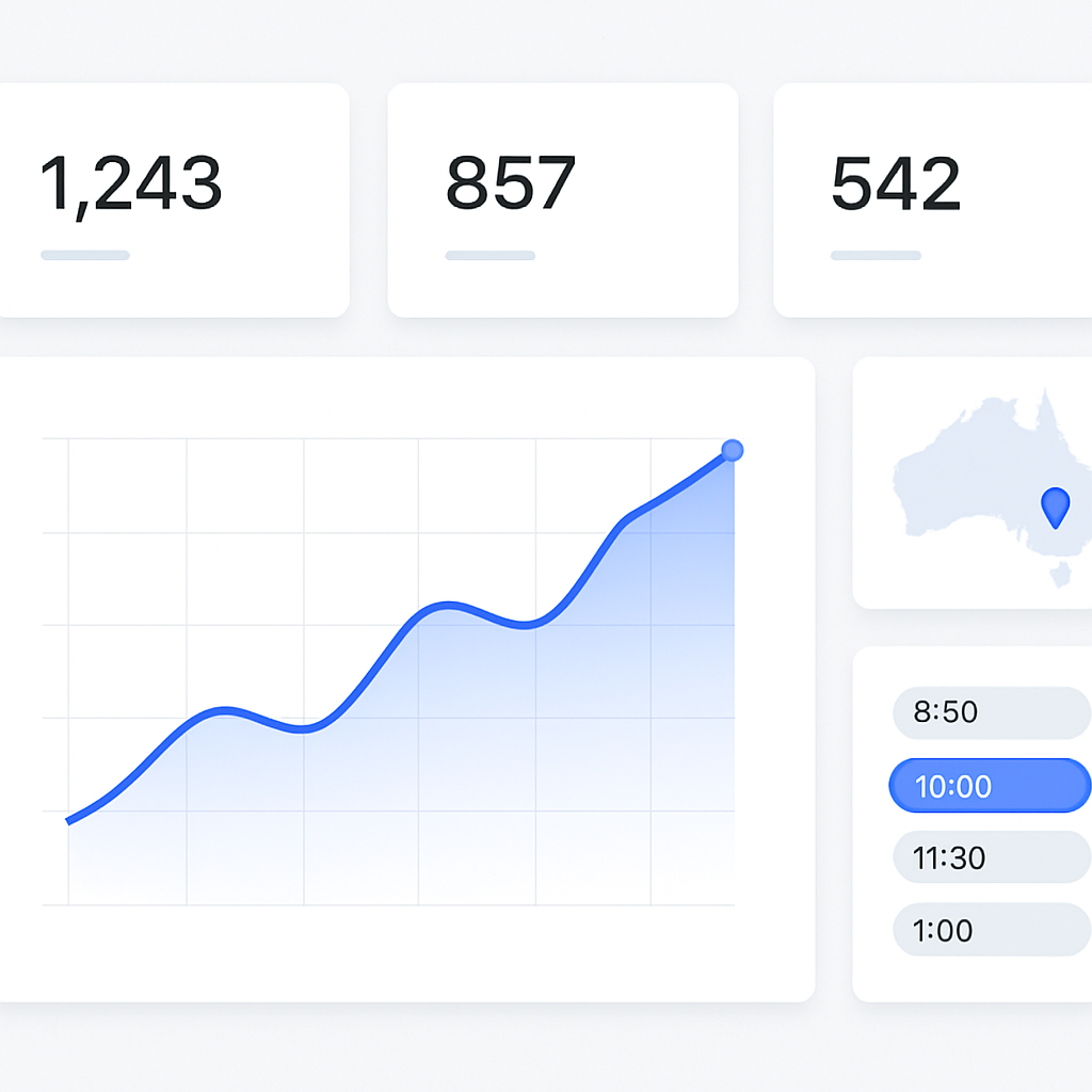 Choice Point dashboard showing the lead-to-appointment funnel, performance charts and Australian location coverage